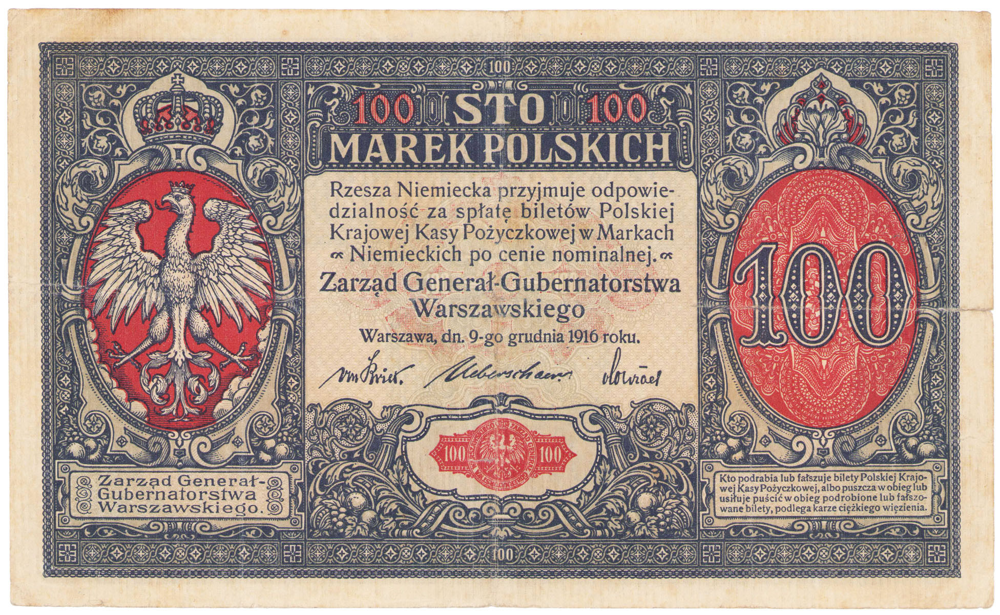 100 marek polskich 1916 seria A, Generał - RZADKOŚĆ R4